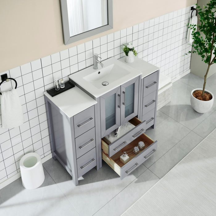 48" Single Sink Modern Bathroom Vanity Set with Ceramic Top & Free Mirror – Storage Cabinet with 2 Side Cabinets VA3024-48 - HomeBeyond