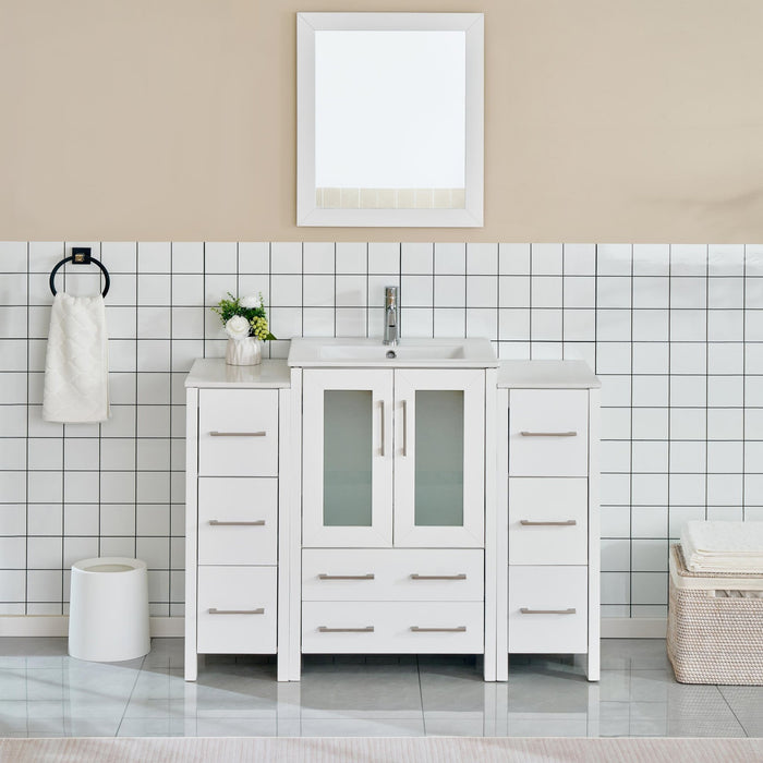 48" Single Sink Modern Bathroom Vanity Set with Ceramic Top & Free Mirror – Storage Cabinet with 2 Side Cabinets VA3024-48 - HomeBeyond