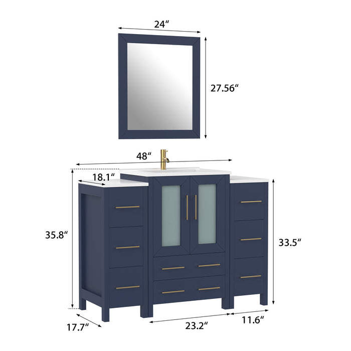48" Single Sink Modern Bathroom Vanity Set with Ceramic Top & Free Mirror – Storage Cabinet with 2 Side Cabinets VA3024-48 - HomeBeyond