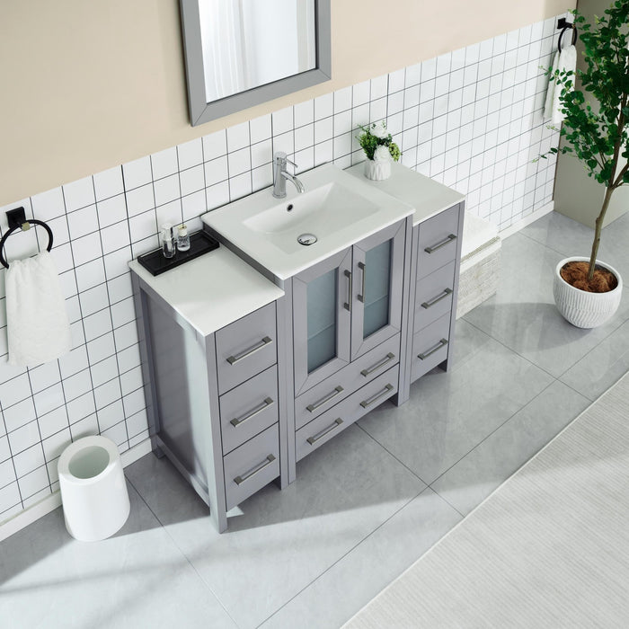 48" Single Sink Modern Bathroom Vanity Set with Ceramic Top & Free Mirror – Storage Cabinet with 2 Side Cabinets VA3024-48 - HomeBeyond