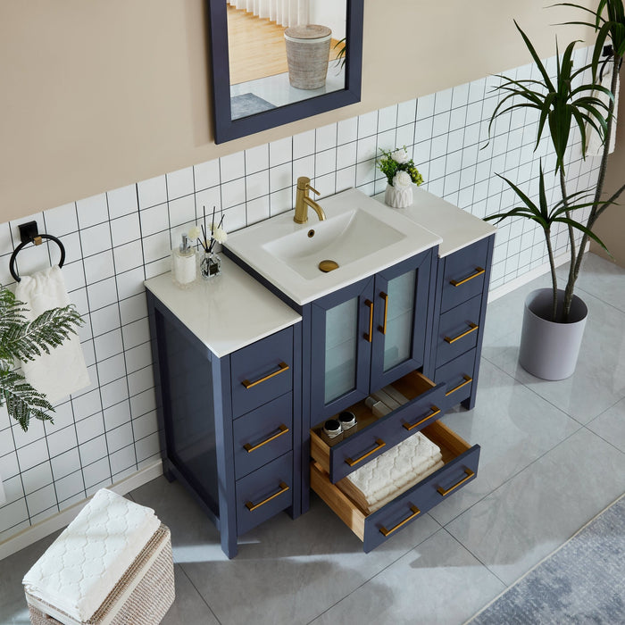 48" Single Sink Modern Bathroom Vanity Set with Ceramic Top & Free Mirror – Storage Cabinet with 2 Side Cabinets VA3024-48 - HomeBeyond