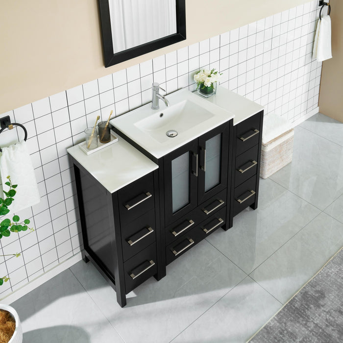 48" Single Sink Modern Bathroom Vanity Set with Ceramic Top & Free Mirror – Storage Cabinet with 2 Side Cabinets VA3024-48 - HomeBeyond