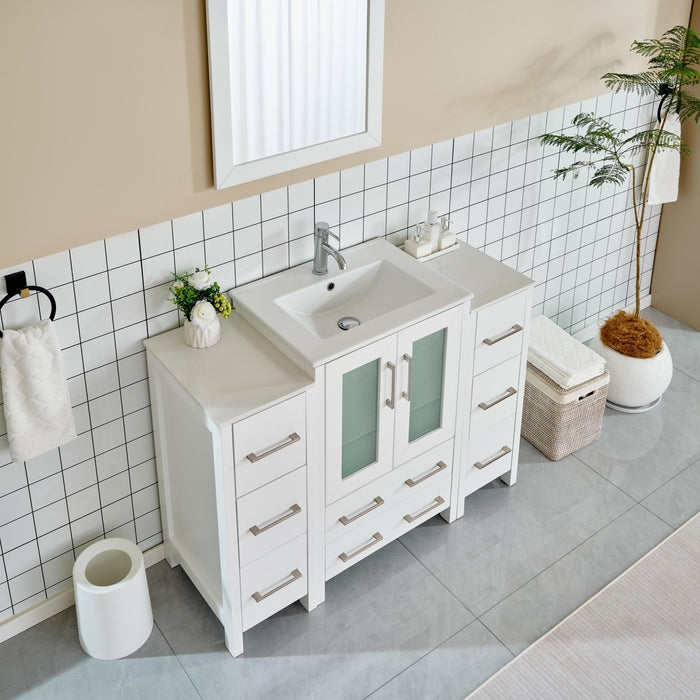 48" Single Sink Modern Bathroom Vanity Set with Ceramic Top & Free Mirror – Storage Cabinet with 2 Side Cabinets VA3024-48 - HomeBeyond