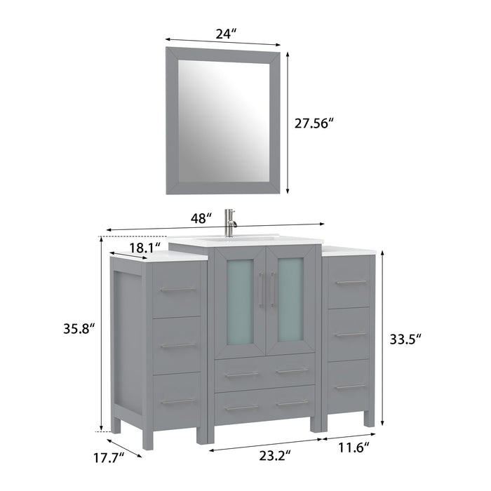 48" Single Sink Modern Bathroom Vanity Set with Ceramic Top & Free Mirror – Storage Cabinet with 2 Side Cabinets VA3024-48 - HomeBeyond