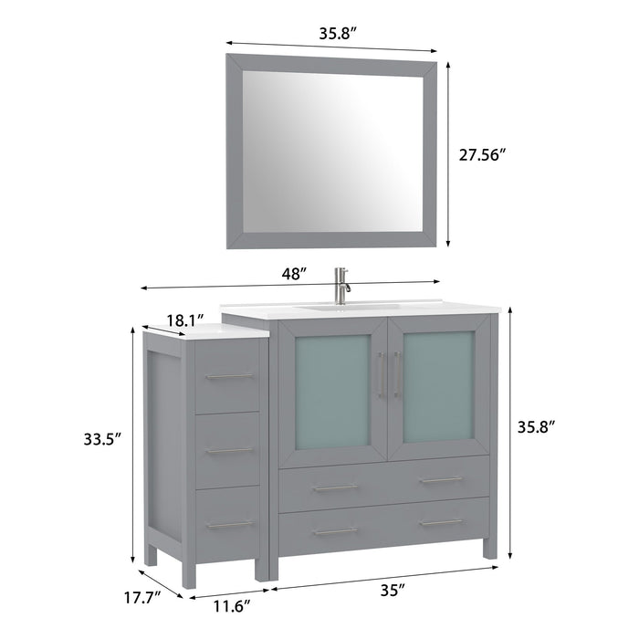 48" Single Sink Modern Bathroom Vanity Set with Ceramic Top & Free Mirror – Storage Cabinet with 5 Drawers VA3036-48 - HomeBeyond