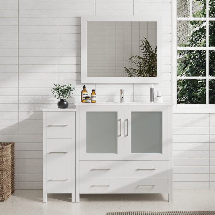 48" Single Sink Modern Bathroom Vanity Set with Ceramic Top & Free Mirror – Storage Cabinet with 5 Drawers VA3036-48 - HomeBeyond