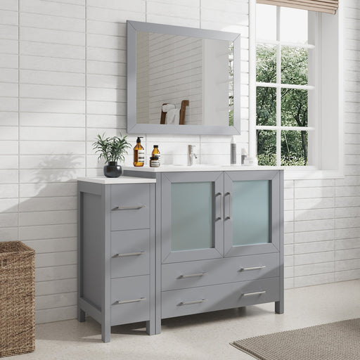 48" Single Sink Modern Bathroom Vanity Set with Ceramic Top & Free Mirror – Storage Cabinet with 5 Drawers VA3036-48 - HomeBeyond