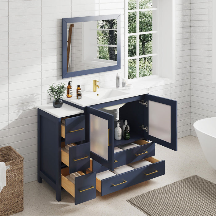 48" Single Sink Modern Bathroom Vanity Set with Ceramic Top & Free Mirror – Storage Cabinet with 5 Drawers VA3036-48 - HomeBeyond