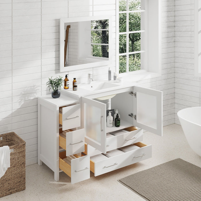 48" Single Sink Modern Bathroom Vanity Set with Ceramic Top & Free Mirror – Storage Cabinet with 5 Drawers VA3036-48 - HomeBeyond