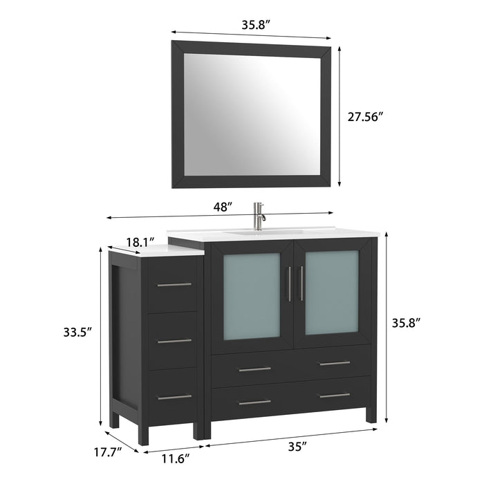 48" Single Sink Modern Bathroom Vanity Set with Ceramic Top & Free Mirror – Storage Cabinet with 5 Drawers VA3036-48 - HomeBeyond