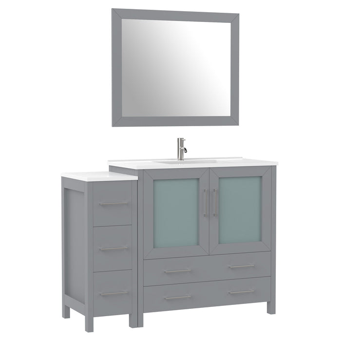 48" Single Sink Modern Bathroom Vanity Set with Ceramic Top & Free Mirror – Storage Cabinet with 5 Drawers VA3036-48 - HomeBeyond