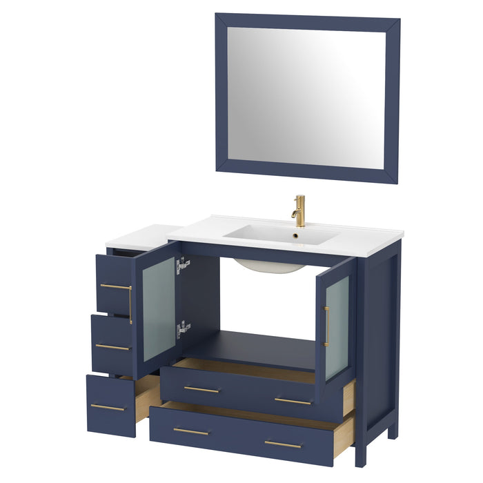 48" Single Sink Modern Bathroom Vanity Set with Ceramic Top & Free Mirror – Storage Cabinet with 5 Drawers VA3036-48 - HomeBeyond