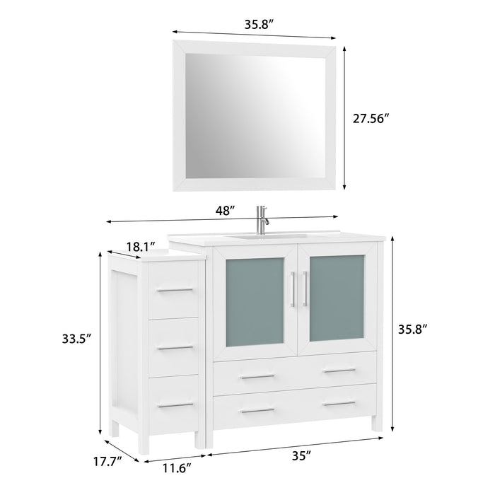 48" Single Sink Modern Bathroom Vanity Set with Ceramic Top & Free Mirror – Storage Cabinet with 5 Drawers VA3036-48 - HomeBeyond