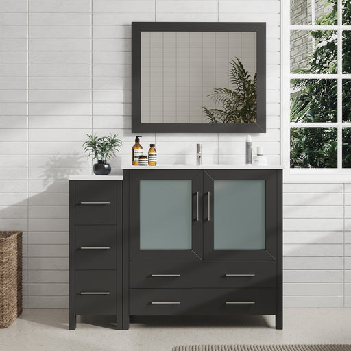 48" Single Sink Modern Bathroom Vanity Set with Ceramic Top & Free Mirror – Storage Cabinet with 5 Drawers VA3036-48 - HomeBeyond