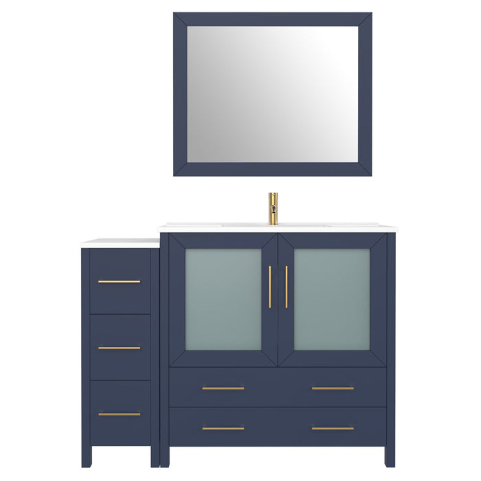 48" Single Sink Modern Bathroom Vanity Set with Ceramic Top & Free Mirror – Storage Cabinet with 5 Drawers VA3036-48 - HomeBeyond