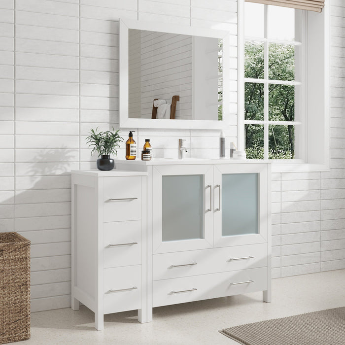 48" Single Sink Modern Bathroom Vanity Set with Ceramic Top & Free Mirror – Storage Cabinet with 5 Drawers VA3036-48 - HomeBeyond