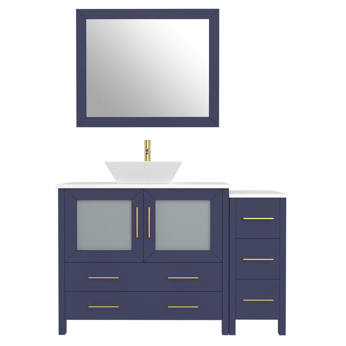 48" Single Sink Modern Bathroom Vanity Set with White Engineered Marble Top & Free Mirror – Storage Cabinet with 5 Drawers VA3136-48 - HomeBeyond