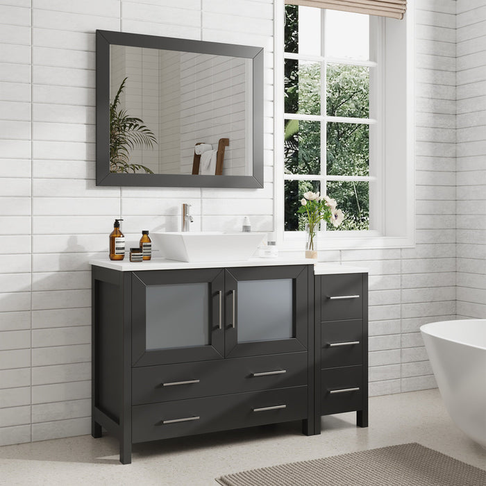 48" Single Sink Modern Bathroom Vanity Set with White Engineered Marble Top & Free Mirror – Storage Cabinet with 5 Drawers VA3136-48 - HomeBeyond