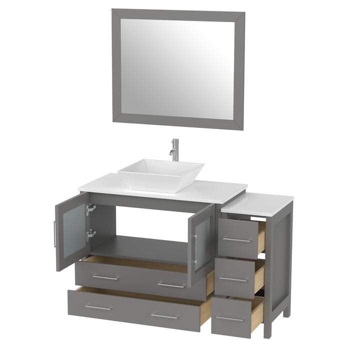48" Single Sink Modern Bathroom Vanity Set with White Engineered Marble Top & Free Mirror – Storage Cabinet with 5 Drawers VA3136-48 - HomeBeyond