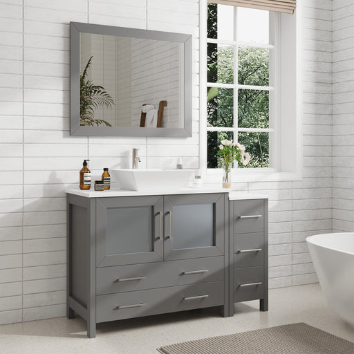 48" Single Sink Modern Bathroom Vanity Set with White Engineered Marble Top & Free Mirror – Storage Cabinet with 5 Drawers VA3136-48 - HomeBeyond