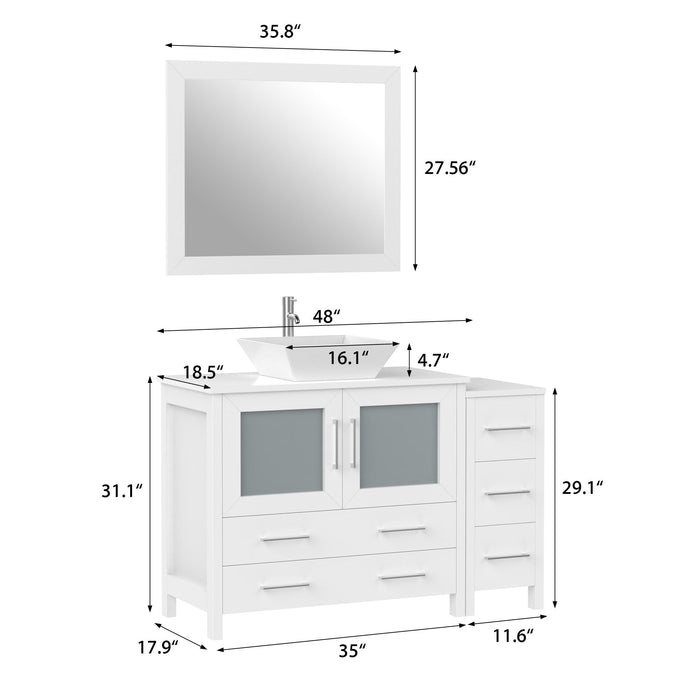 48" Single Sink Modern Bathroom Vanity Set with White Engineered Marble Top & Free Mirror – Storage Cabinet with 5 Drawers VA3136-48 - HomeBeyond