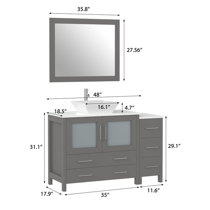48" Single Sink Modern Bathroom Vanity Set with White Engineered Marble Top & Free Mirror – Storage Cabinet with 5 Drawers VA3136-48 - HomeBeyond