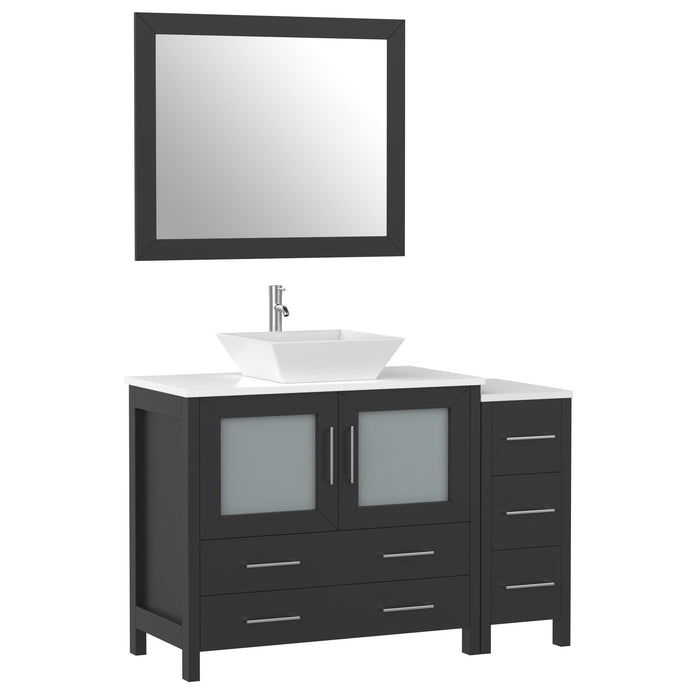48" Single Sink Modern Bathroom Vanity Set with White Engineered Marble Top & Free Mirror – Storage Cabinet with 5 Drawers VA3136-48 - HomeBeyond