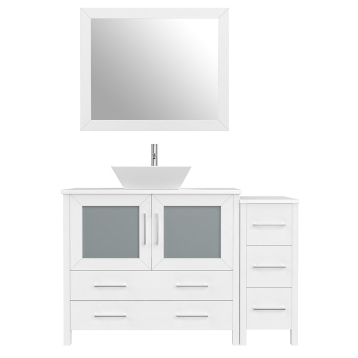 48" Single Sink Modern Bathroom Vanity Set with White Engineered Marble Top & Free Mirror – Storage Cabinet with 5 Drawers VA3136-48 - HomeBeyond