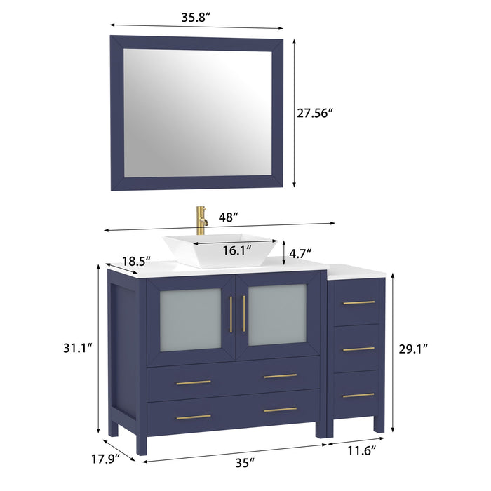 48" Single Sink Modern Bathroom Vanity Set with White Engineered Marble Top & Free Mirror – Storage Cabinet with 5 Drawers VA3136-48 - HomeBeyond