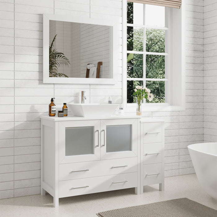 48" Single Sink Modern Bathroom Vanity Set with White Engineered Marble Top & Free Mirror – Storage Cabinet with 5 Drawers VA3136-48 - HomeBeyond