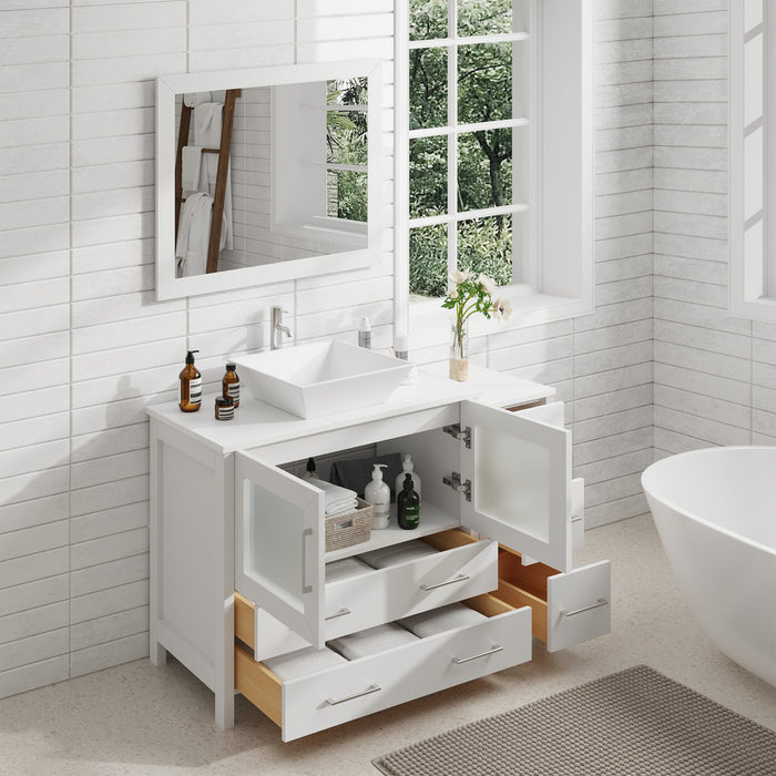 48" Single Sink Modern Bathroom Vanity Set with White Engineered Marble Top & Free Mirror – Storage Cabinet with 5 Drawers VA3136-48 - HomeBeyond