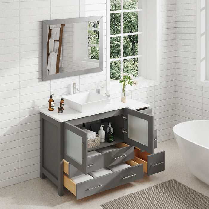 48" Single Sink Modern Bathroom Vanity Set with White Engineered Marble Top & Free Mirror – Storage Cabinet with 5 Drawers VA3136-48 - HomeBeyond