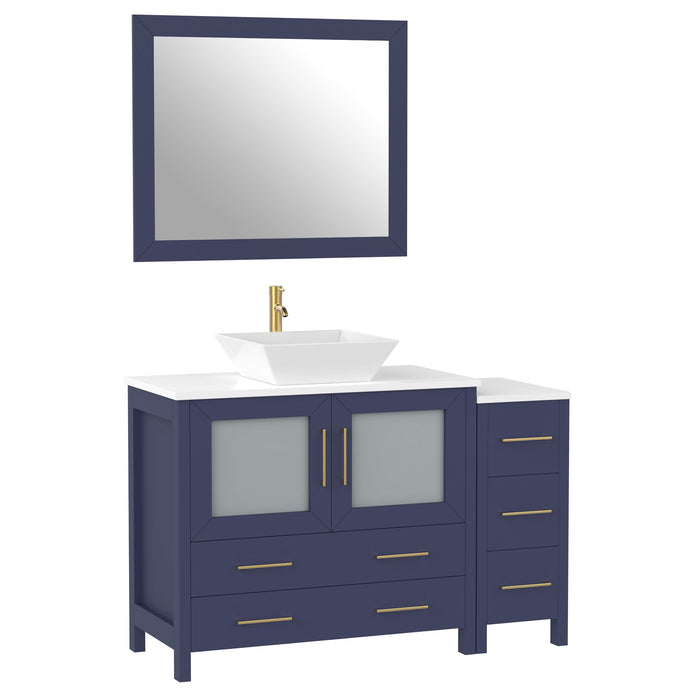 48" Single Sink Modern Bathroom Vanity Set with White Engineered Marble Top & Free Mirror – Storage Cabinet with 5 Drawers VA3136-48 - HomeBeyond