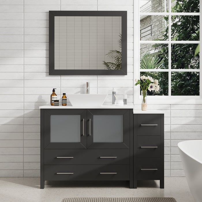 48" Single Sink Modern Bathroom Vanity Set with White Engineered Marble Top & Free Mirror – Storage Cabinet with 5 Drawers VA3136-48 - HomeBeyond
