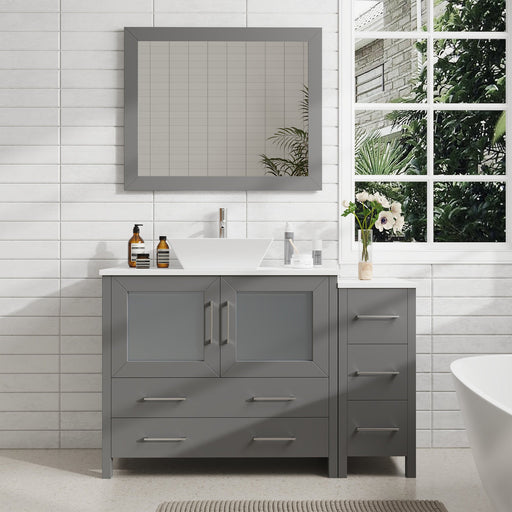 48" Single Sink Modern Bathroom Vanity Set with White Engineered Marble Top & Free Mirror – Storage Cabinet with 5 Drawers VA3136-48 - HomeBeyond