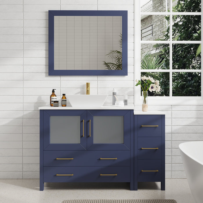 48" Single Sink Modern Bathroom Vanity Set with White Engineered Marble Top & Free Mirror – Storage Cabinet with 5 Drawers VA3136-48 - HomeBeyond