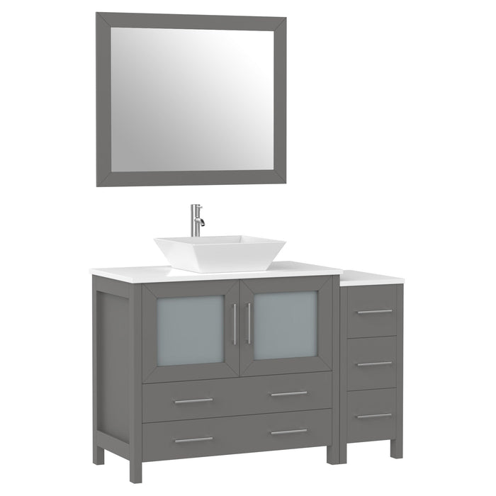 48" Single Sink Modern Bathroom Vanity Set with White Engineered Marble Top & Free Mirror – Storage Cabinet with 5 Drawers VA3136-48 - HomeBeyond