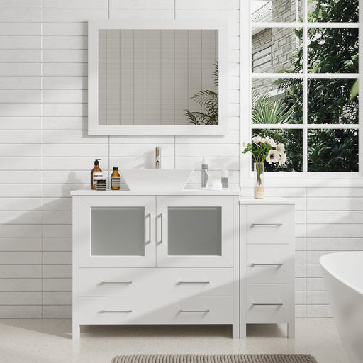 48" Single Sink Modern Bathroom Vanity Set with White Engineered Marble Top & Free Mirror – Storage Cabinet with 5 Drawers VA3136-48 - HomeBeyond