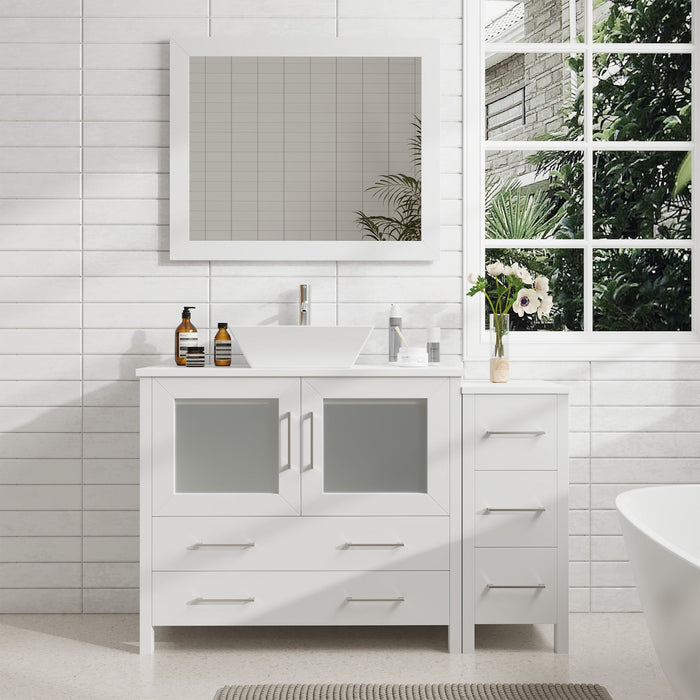 48" Single Sink Modern Bathroom Vanity Set with White Engineered Marble Top & Free Mirror – Storage Cabinet with 5 Drawers VA3136-48 - HomeBeyond