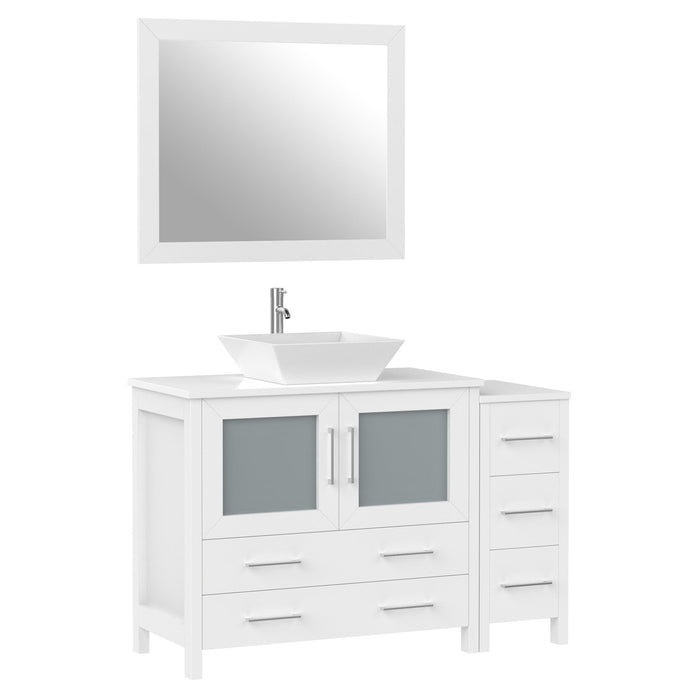 48" Single Sink Modern Bathroom Vanity Set with White Engineered Marble Top & Free Mirror – Storage Cabinet with 5 Drawers VA3136-48 - HomeBeyond