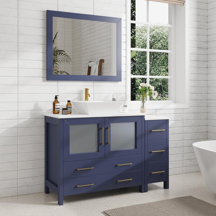 48" Single Sink Modern Bathroom Vanity Set with White Engineered Marble Top & Free Mirror – Storage Cabinet with 5 Drawers VA3136-48 - HomeBeyond