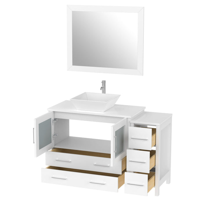 48" Single Sink Modern Bathroom Vanity Set with White Engineered Marble Top & Free Mirror – Storage Cabinet with 5 Drawers VA3136-48 - HomeBeyond