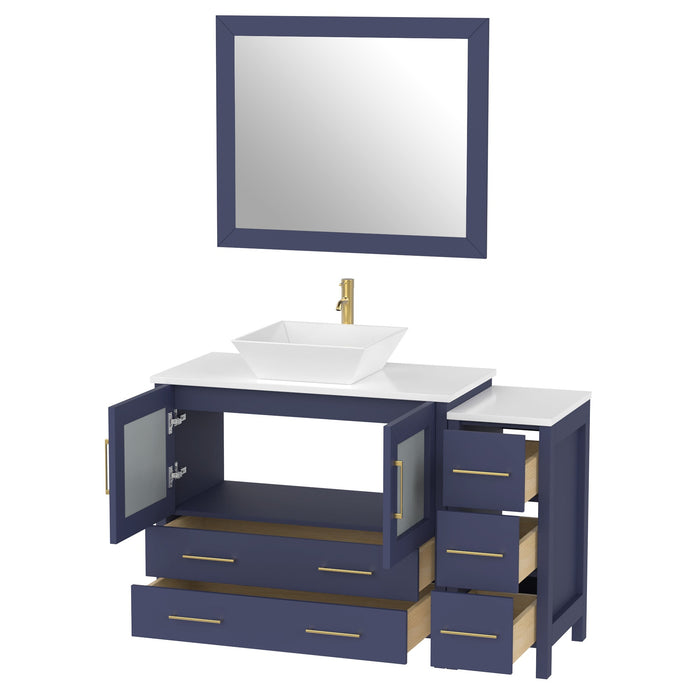 48" Single Sink Modern Bathroom Vanity Set with White Engineered Marble Top & Free Mirror – Storage Cabinet with 5 Drawers VA3136-48 - HomeBeyond