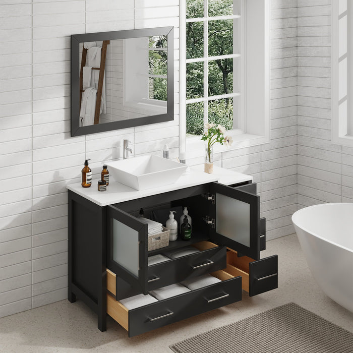 48" Single Sink Modern Bathroom Vanity Set with White Engineered Marble Top & Free Mirror – Storage Cabinet with 5 Drawers VA3136-48 - HomeBeyond