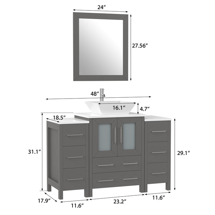 48" Single Sink Modern Bathroom Vanity Set with White Engineered Marble Top & Free Mirror – Storage Cabinet with 8 Drawers VA3124-48 - HomeBeyond