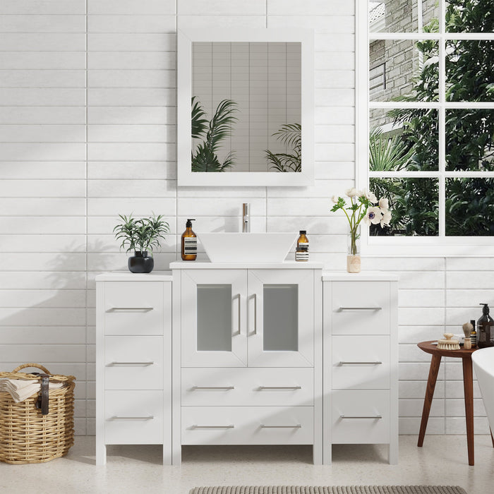 48" Single Sink Modern Bathroom Vanity Set with White Engineered Marble Top & Free Mirror – Storage Cabinet with 8 Drawers VA3124-48 - HomeBeyond
