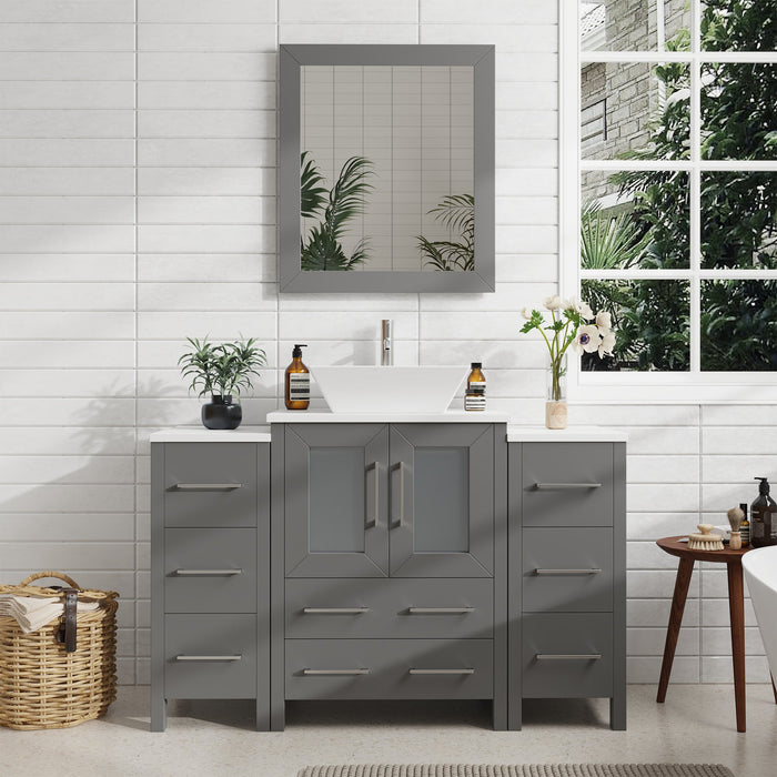 48" Single Sink Modern Bathroom Vanity Set with White Engineered Marble Top & Free Mirror – Storage Cabinet with 8 Drawers VA3124-48 - HomeBeyond