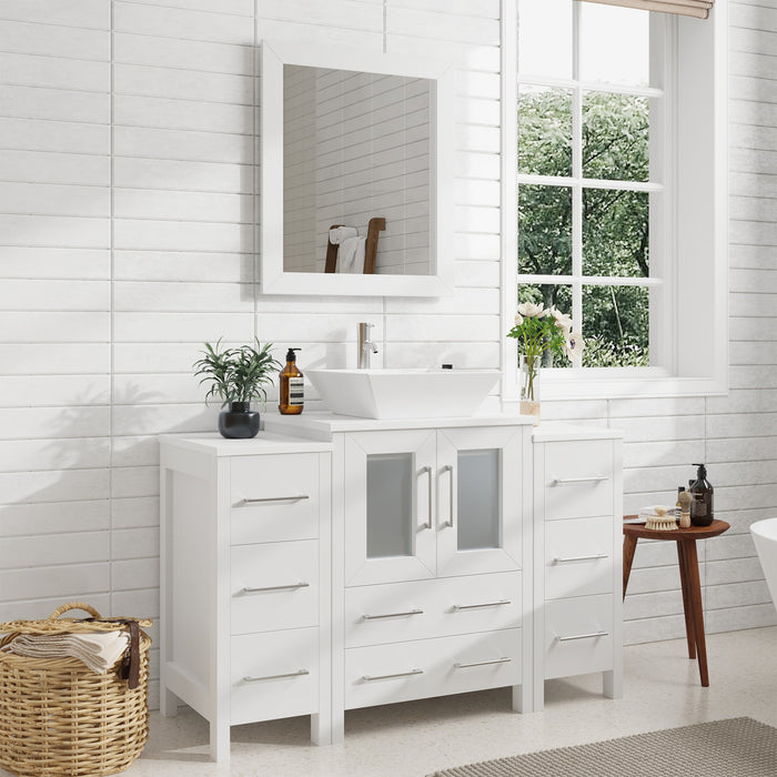 48" Single Sink Modern Bathroom Vanity Set with White Engineered Marble Top & Free Mirror – Storage Cabinet with 8 Drawers VA3124-48 - HomeBeyond