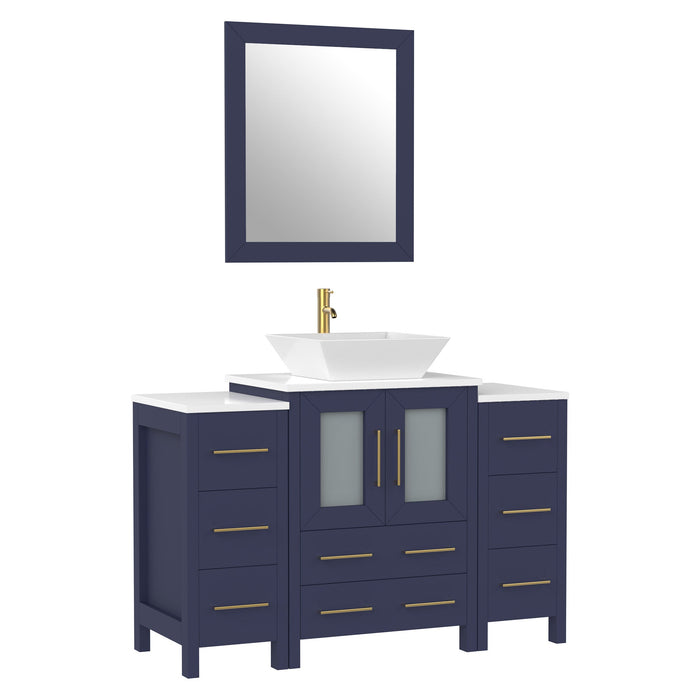 48" Single Sink Modern Bathroom Vanity Set with White Engineered Marble Top & Free Mirror – Storage Cabinet with 8 Drawers VA3124-48 - HomeBeyond