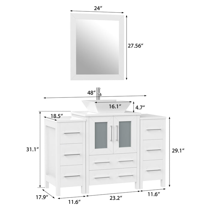 48" Single Sink Modern Bathroom Vanity Set with White Engineered Marble Top & Free Mirror – Storage Cabinet with 8 Drawers VA3124-48 - HomeBeyond